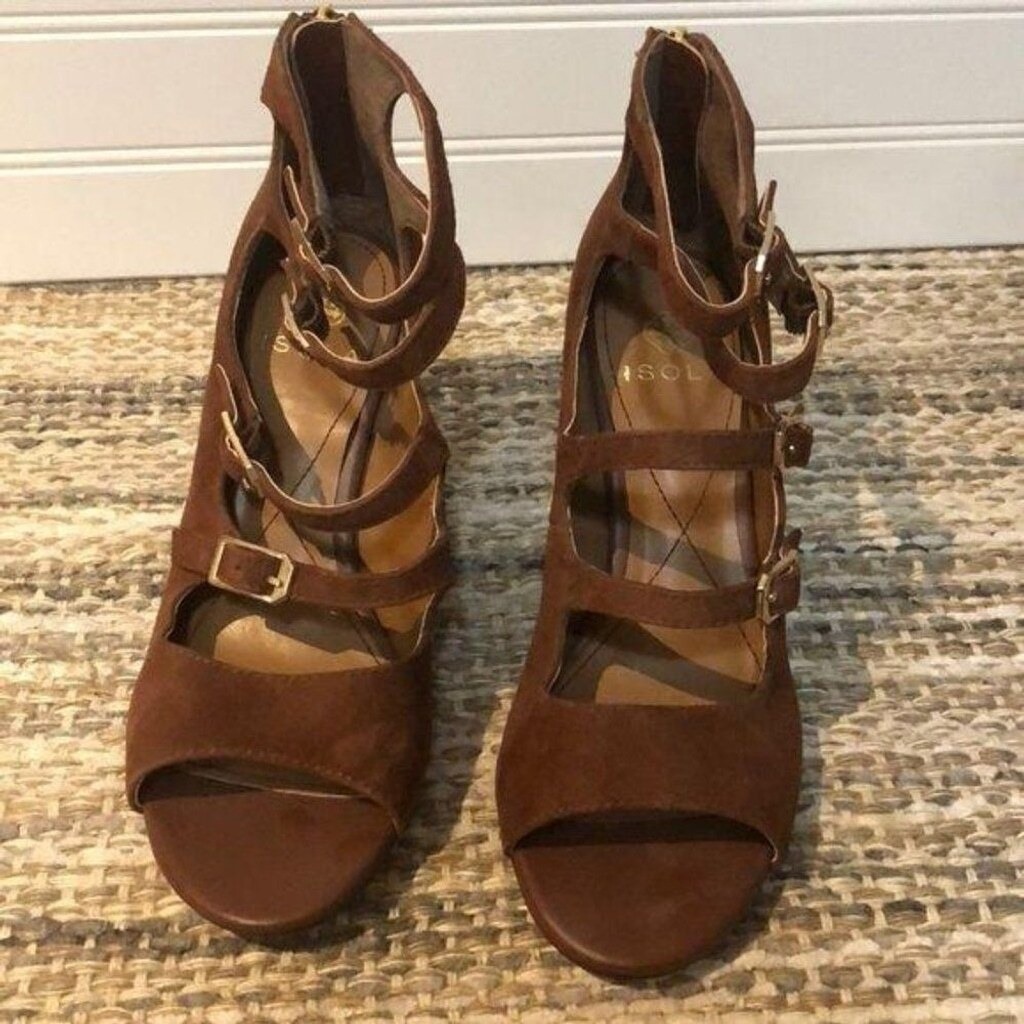 Isola Brown Suede Buckle Detail Block Heel Size 6